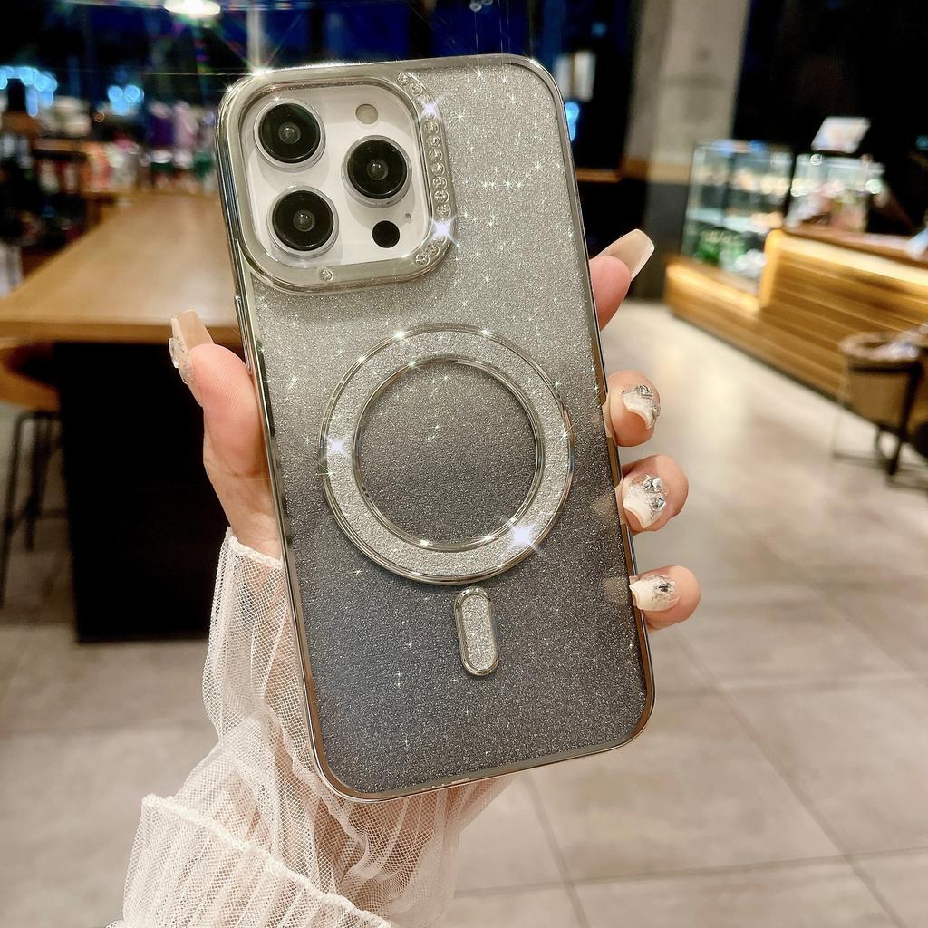 Подходит для IPhone16Pro Гальванизированный Водяной Бриллиант Чехол для Телефона, Apple 15 Инкрустированный Бриллиантами Блестящий 14 Магнитная Зарядка Защитный Чехол