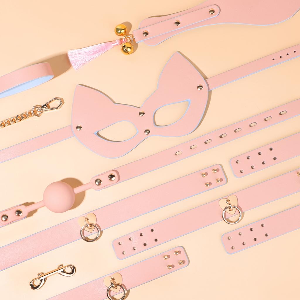 Горячие Сексуальные Наборы для Бондажа из Натуральной Кожи, Набор для Ограничений, Наручники, Ошейник, Кляп, Вибраторы-Кролики, Игрушки для Взрослых для Женщин и Пар