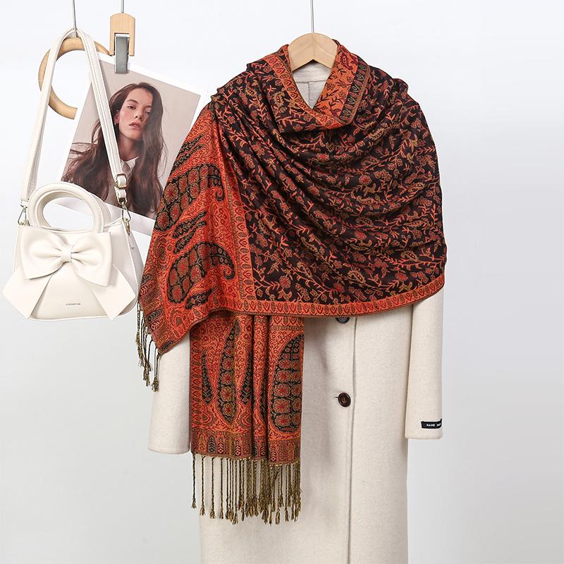Пейсли Пашмина Шаль Шарф Женский Жаккардовый Кашемировый Принт Шарфы Цветы Бордюры Женский Кисточки Одеяло Накидки Этнические Шали