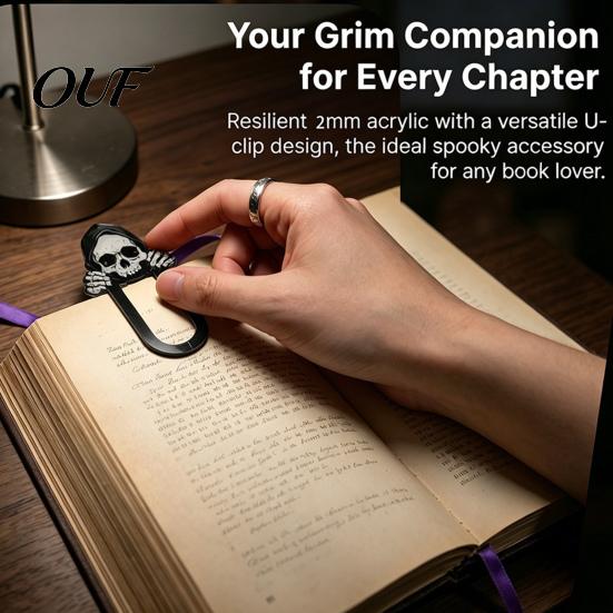 Student Study Essentials Halloween Cute Acrylic Bookmark, Durable Cartoon Page Marker, Portable Book Holders for School Elastic Clip Design Stationery