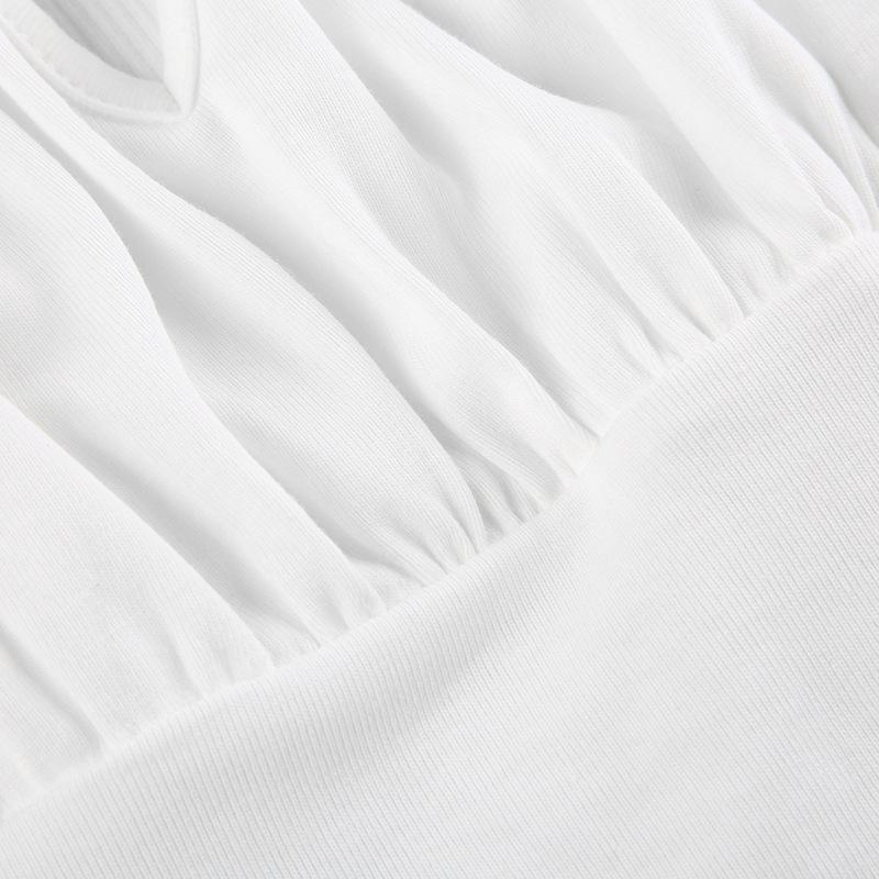 Bandage Folds Square Collar Crop Top Women Fairycore Y2k White T Shirts Basic Knitted Elegant Tees Vintage 2000s Clothing