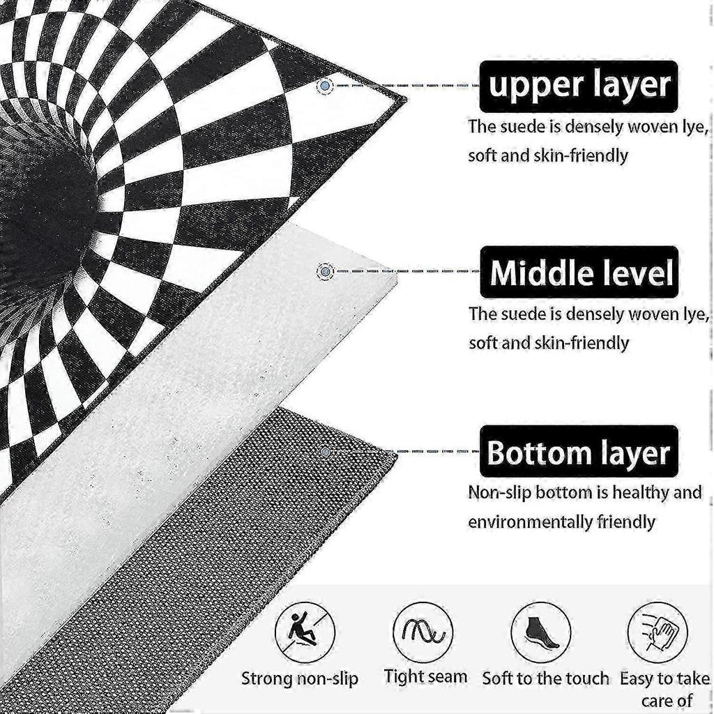 Optical Illusion Rug 3d Stereo Checkered Vortex Optical Illusions Rug Funny Sensation Of Falling Black & White Non-slip Plaid Hole Area Rug For Dining