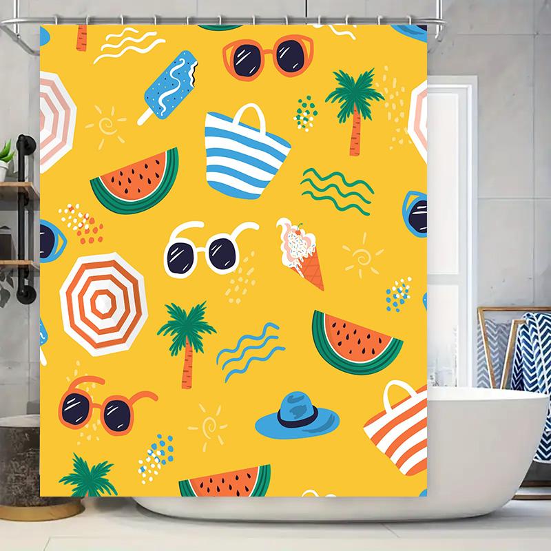 Summer Shower Curtain Set Bright Colorful Watermelon Bath Curtains with Sunglasses Decor for Bathroom 72 x 78 inches (183 cm X 2