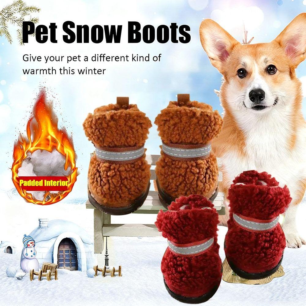4Pcs Strong Grip Dog Shoes Anti-Scratch Warm Shoes Cozy Pet Shoes  Small Dog