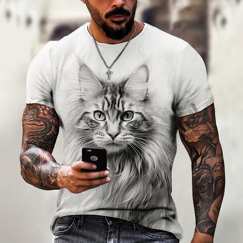 Летняя мужская футболка с принтом животных, повседневные футболки с коротким рукавом и 3D-принтом, модная уличная одежда, свитер с круглым вырезом, мужская свободная одежда