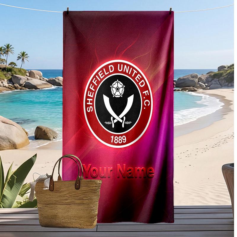 Sheffield United FC Personalized Printed Beach Towel Soccer Logo Support Custom Name Text Absorbent Towel For Sport Travel Special Gift