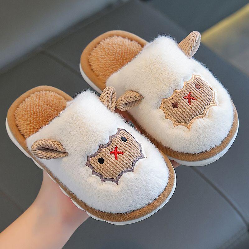 Детские хлопковые тапочки, милые домашние теплые нескользящие детские меховые тапочки с героями мультфильмов, модные домашние мягкие тапочки