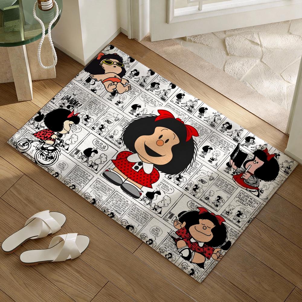 Cute Cartoon Mafalda Floor Mat Soft Flannel Non-Slip Door Mat - Thickened Rug for Living Room Home Decor