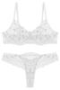 Мэйау Сексуальное Прозрачное Кружевное Бюстье и Кружевное Бюстье и Лестный Вышитый Цветочный Размер S Комплект, Трусики, Женские Трусики, Грудь, Принт, Без подкладки, Белый,