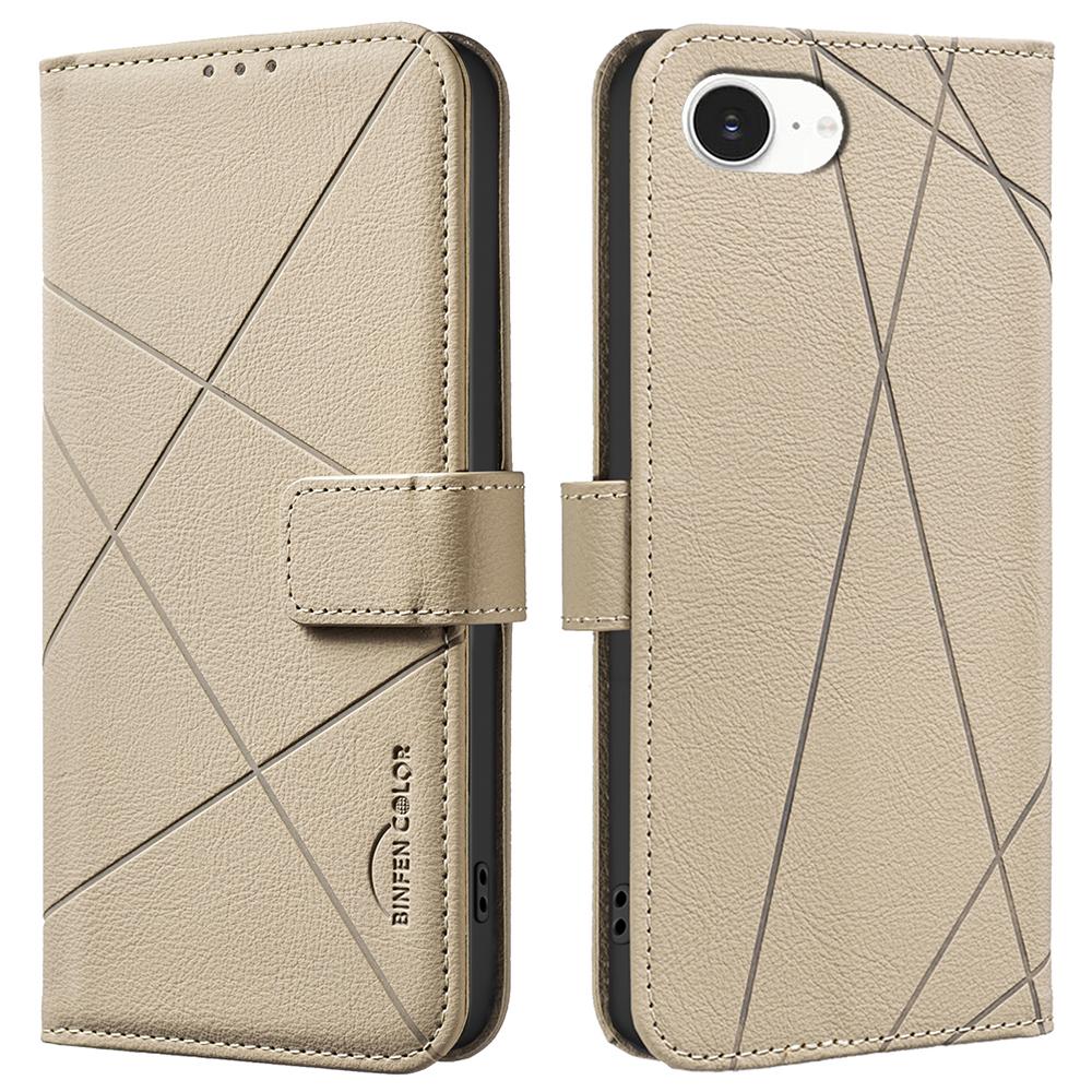 BINFEN COLOR BF35 For iPhone 16e Case RFID Blocking Wallet Stand Geometry Imprinted Leather Phone Cover