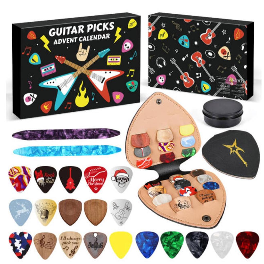 Advent Calendars 2025, Guitar Player Christmas Countdown Calendar With 22 Picks And Pick Holder, Bass Ukulele Music Lover Gift
