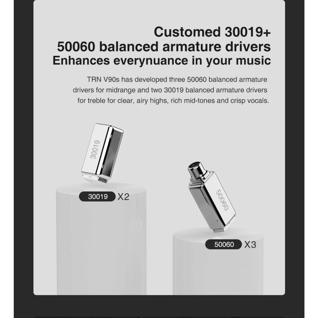 TRN V90S 5BA+1DD Metal Headset Hybrid HIFI Bass Earbuds In Ear Monitor Noise Earphone Noise Cancelling Earbuds Sport Headphone