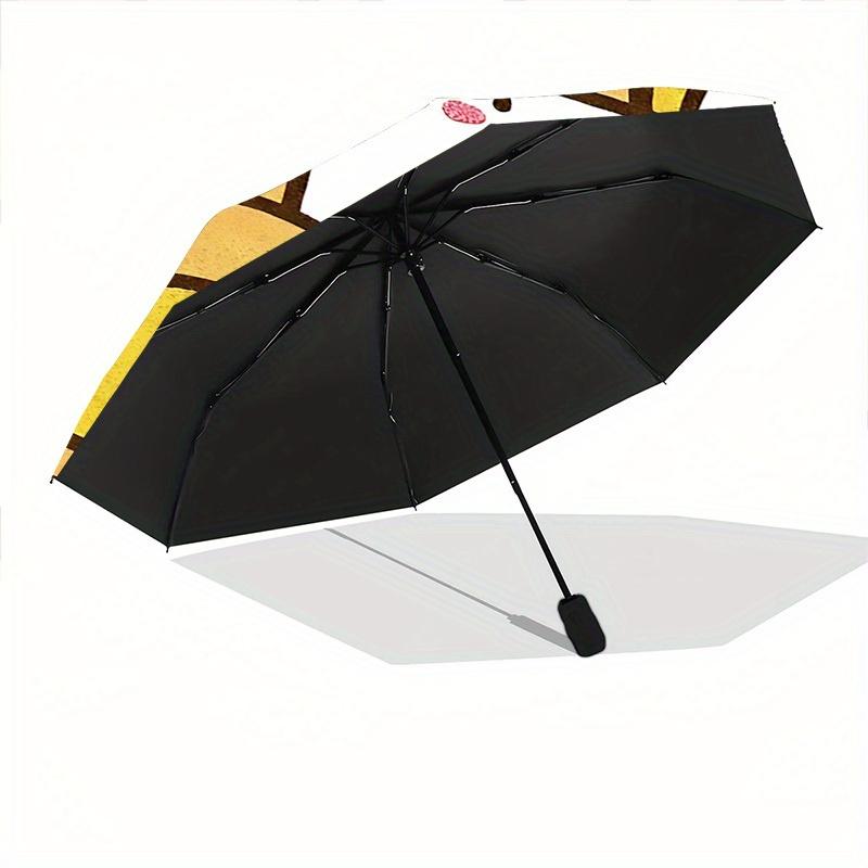 1pc Pineapple Cats Automatic Open/close Folding Compact Umbrella, 8-Rib Sturdy Canopy, Lightweight Portable, Everyday Use, Gift, 086
