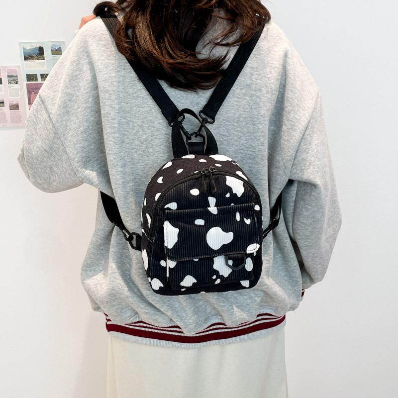 Harajuku School Bag Female Cow Pattern Cute Girl Canvas Bag Soft Sister Children's Backpack Bag