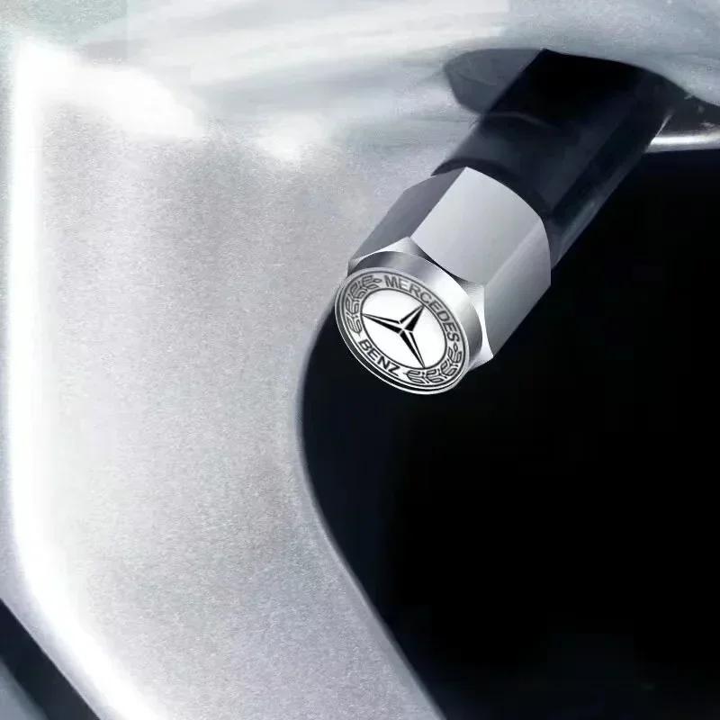WMFH9 4Pcs Car Tire Valve caps Emblem metal Cap Case For Mercedes Benz B/C/E/S Class A Class C200L GLC GLE CLA accessories Car Styling