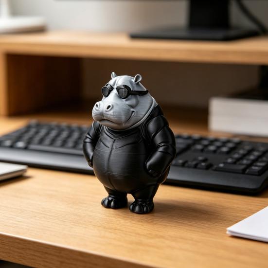 Забавная Крутая Фигурка Бегемота 3D Печатный Бегемот в Солнечных Очках Статуэтка Новинка Скульптура Животного для Дома Офиса Декора Рабочего Стола
