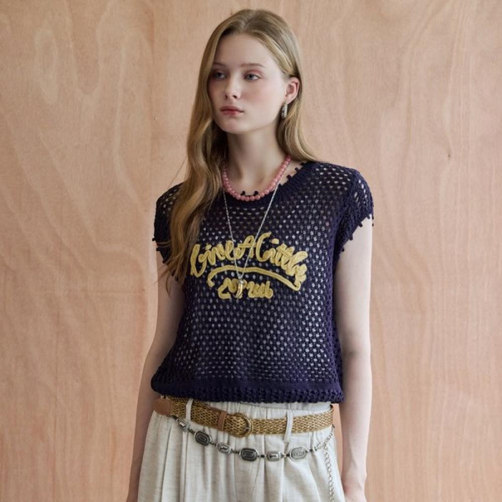 Maxza Lettering Embroidery Punching Layered Knit