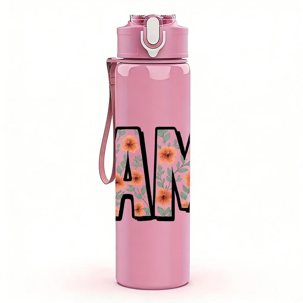 1PC Colorful MAMA Letter Pattern 750ml Color Plastic Sports Water Bottle Leakproof Flip Straw Lid Suitable for Sports Office Home Use