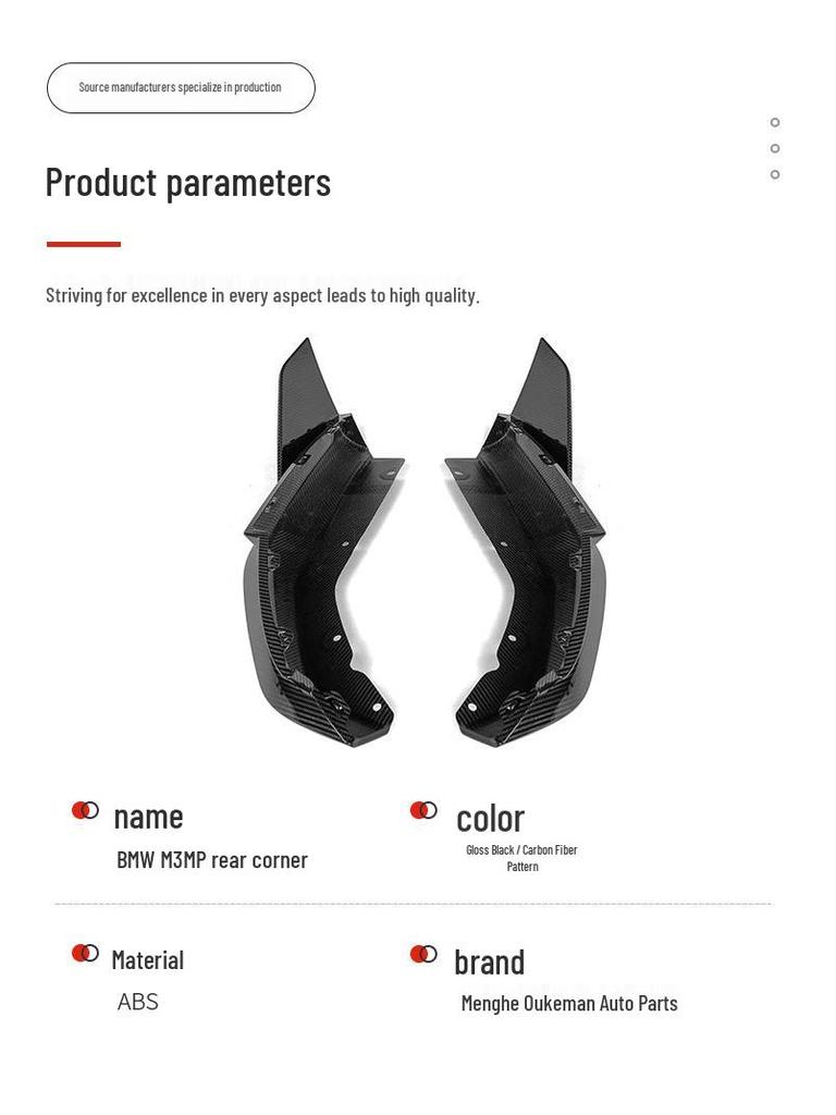 Compatible with 2020-2025 BMW M3, M4, MP rear bumper corner modification and G80/G82 rear bumper spoiler.