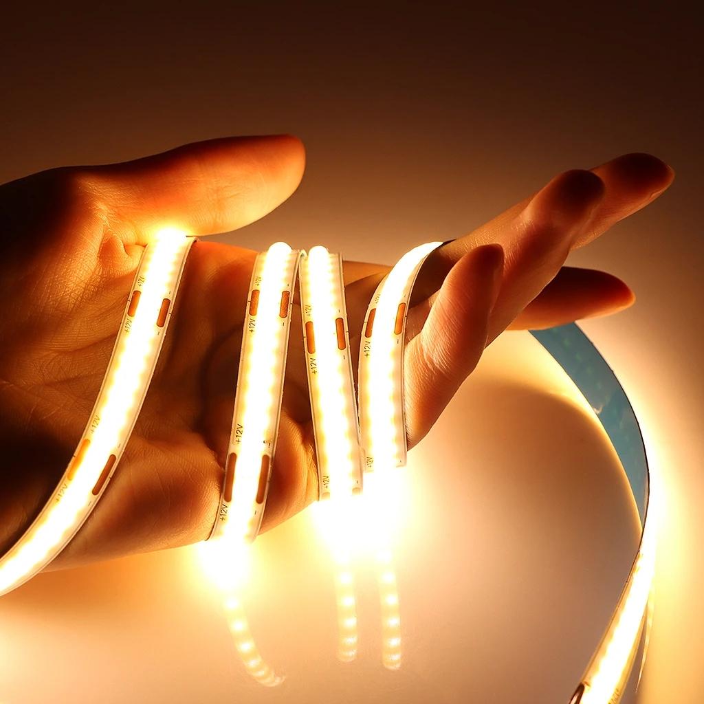 COB светодиодные ленты 12 В 24 В 5 м 4 м 3 м 2 м 1 м 480 светодиодов/м гибкая светодиодная лента высокой плотности 3000 К 4000 К 6000 К Декор для кухни и комнаты 8 мм