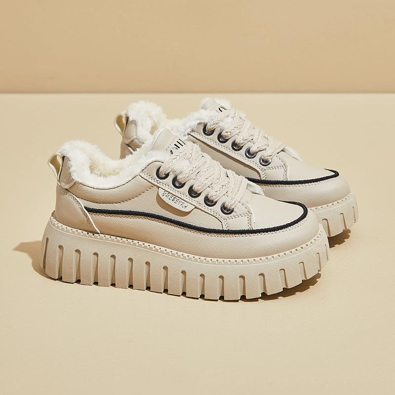 Winter Warm Chunky Platform Sneakers for Women Faux Fur Lining Walking Shoes Women's Casual Comfortable Fleece Lined Non-Slip Lace-Up Tennis Sneakers