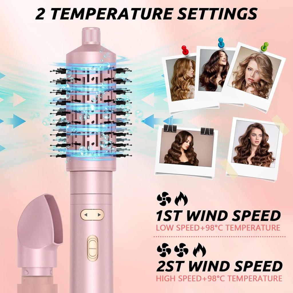 3 in 1 Curl Brush Heat Brush, 200 Millions Negative Ionic Hair Styler, Hair Dryer Set with 38/50MM Thermal Brush & Dryer, (Pink)