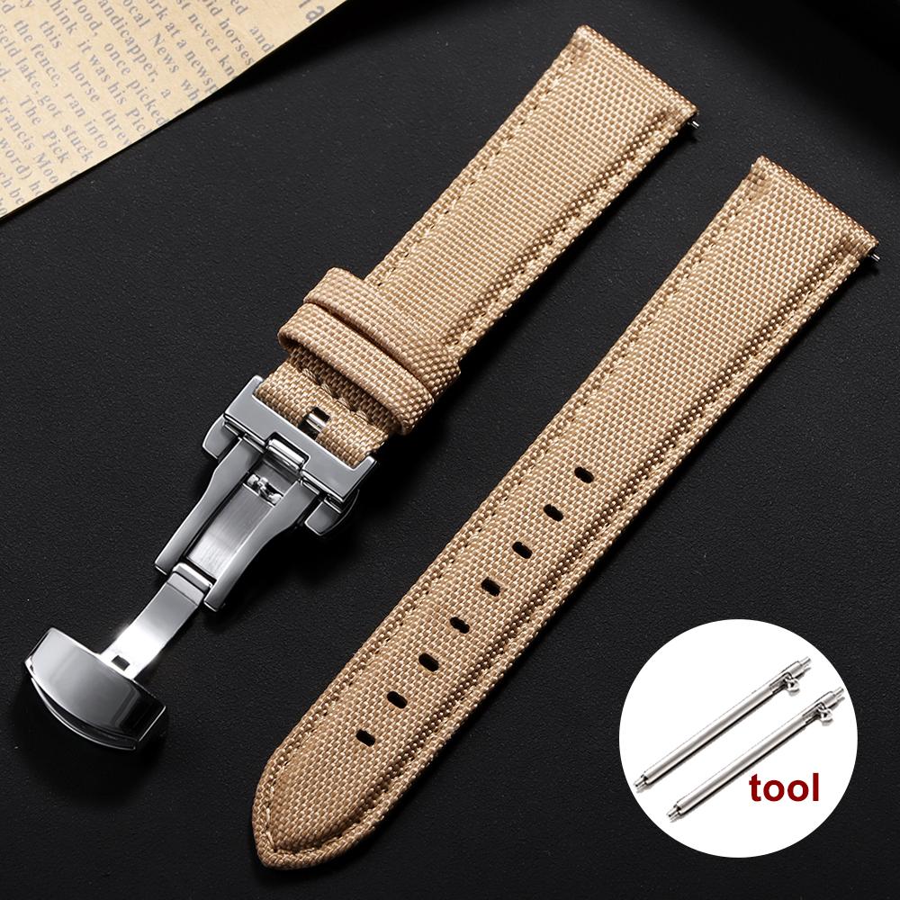 Sailcloth Watch Strap 20mm 22mm for Omega Business Butterfly Buckle Nylon Waterproof Watchband Men Women Quick Release Bracelet
