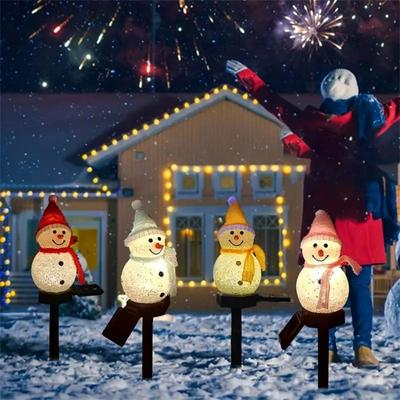 Новый Рождественский Солнечный Снеговик, Световой Колышек для Грунта, Уличный Садовый Газонный Свет, Красочный Маленький Снеговик, Садовый Ландшафтный Свет