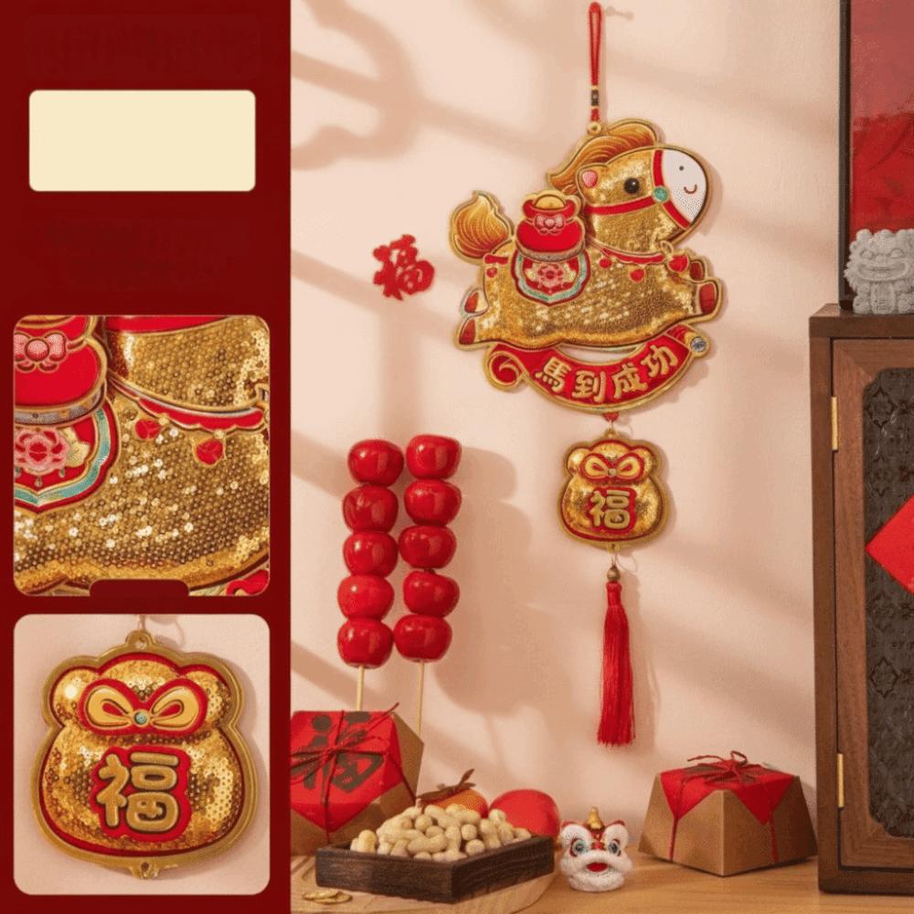 Sequins Horse Wall Hanging Ornaments Glitter Door Decoration Year of The Horse Pendant  Bedroom