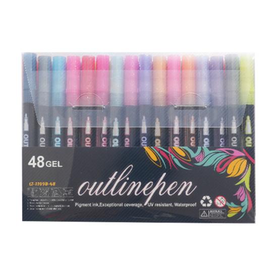 Dual-Tip Metallic Outline Pens Fluorescent Marker with Colorful Borders Smooth Tip Highlighters for Cards Crafts & Notes