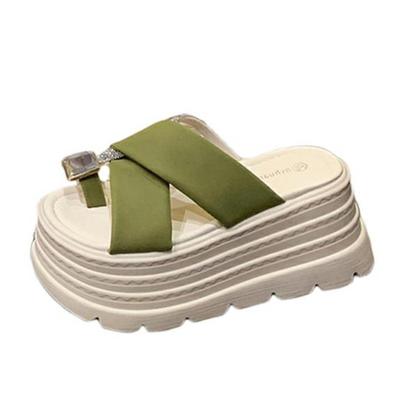 Модные 8 см римские блестящие хрустальные шлепанцы женские летние новые модные шлепанцы с пайетками на высокой платформе с открытым носком пляжные шлепанцы кожаные сандалии слайды