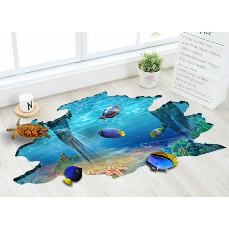 3D Море Подводный Мир Рыба Черепаха Наклейки На Стену Комнаты Стены Наклейки На Пол
