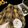 Осень и Зима Мужская Бархатная Утепленная Рубашка-Куртка в Клетку в Стиле Ретро Большого Размера с Лацканами и Длинными Рукавами Свободный Верх
