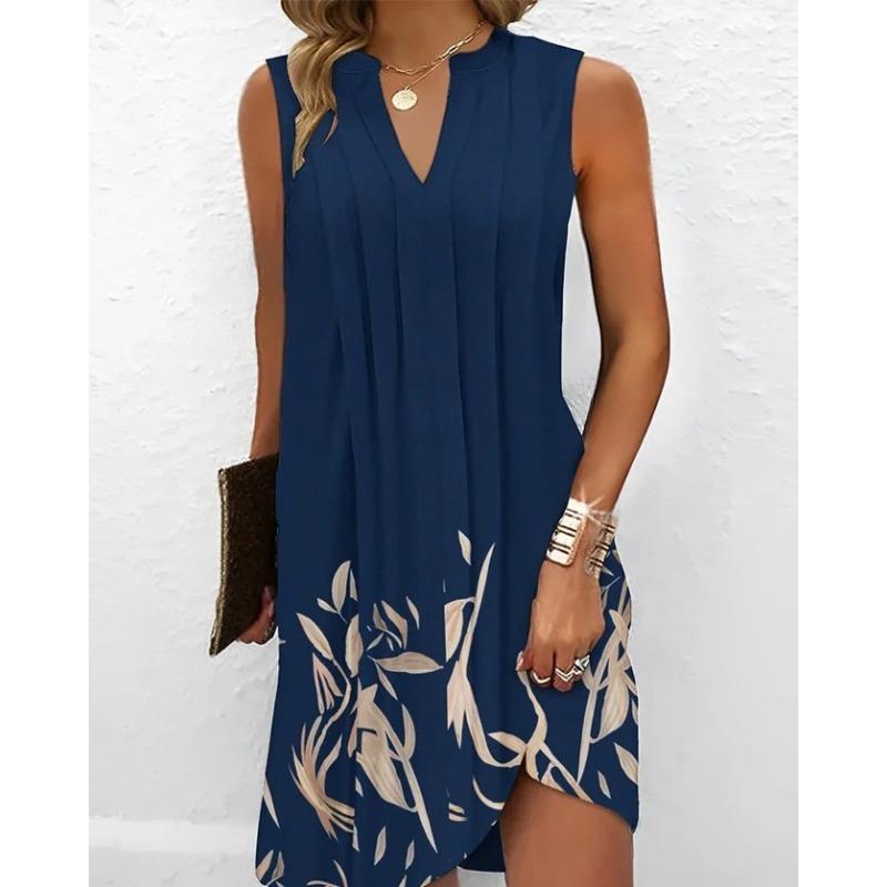 Women's Multi-color A-line Sleeveless Dress Summer V-neck Printed Casual Dresses