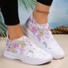 Fashion Floral Crystal Decor Slip On Sneakers Women Plus Size 35-43 Breathable Mesh Sports Shoes Woman Comfortable Soft Sole Flats Shoes