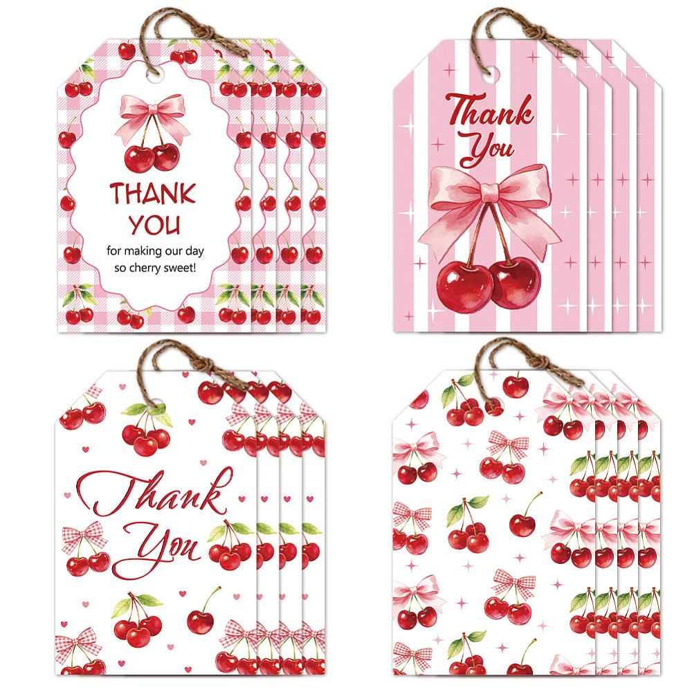 1set 80pcs 4 styles Printed Paper Thank You Gift Tags Rectangle Cherry 7.7x5.1cm Hole: 5mm 20pcs/style