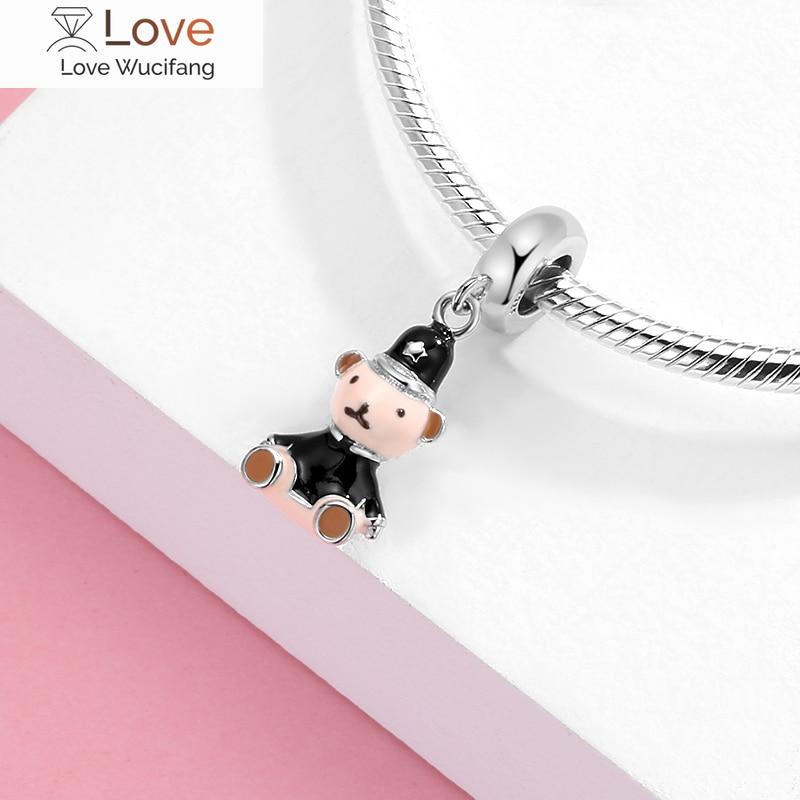 Fashion 925 Sterling Silver Square Rainbow Puzzle Bear Beads Fit Original Charms Jiuhao Bracelet Jewelry Making