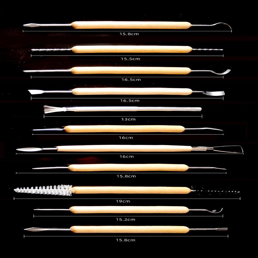 11 Piece Clay Tools Set Metal Tipped Clay Sculpting Tools with Wood Handles Ideal for Cleaning and Creating Decorative Effects On Clay Surfaces
