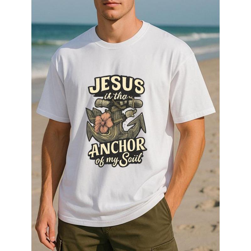 Европейские размеры Стиль потертый якорь и цветок Мужская футболка с принтом, короткий рукав, модный топ на весну, лето, осень и зиму