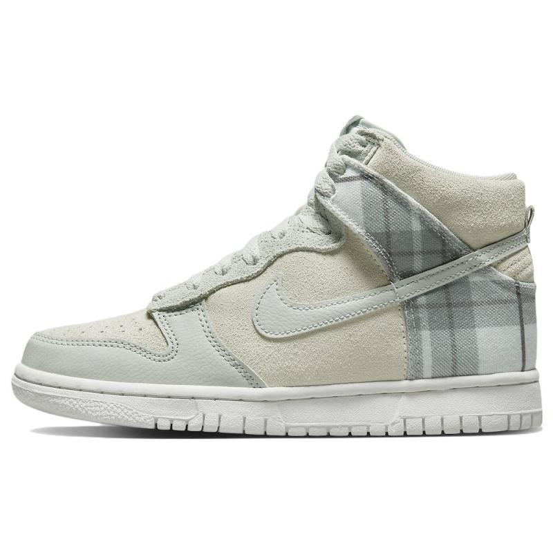 Nike Dunk High SE Tartan Plaid White Light Green GS Sneakers DV1724-100