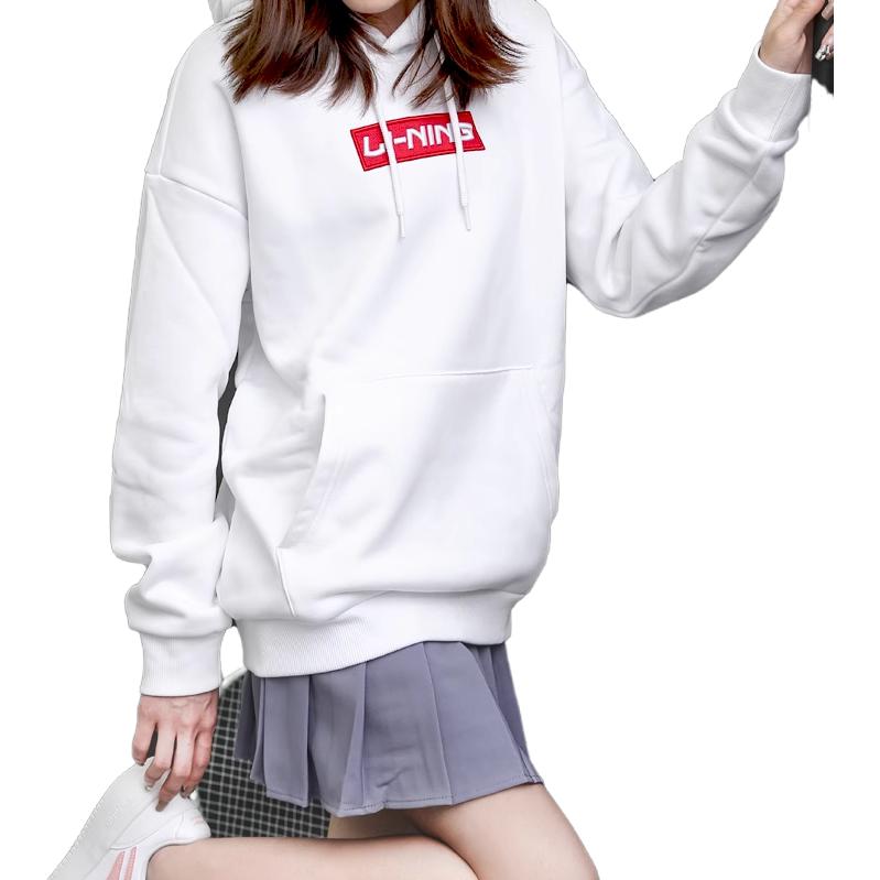 Men's Sweatshirt Li-Ning Li Ning Logo Embroidery Casual Hooded Pullover Fleece Lined Sweatshirt Unisex White