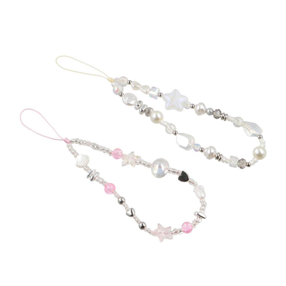 Y2K Silver Phone Lanyard Clear Star Beads Phone Chain Cell Phone Strap Bracelet Keychain