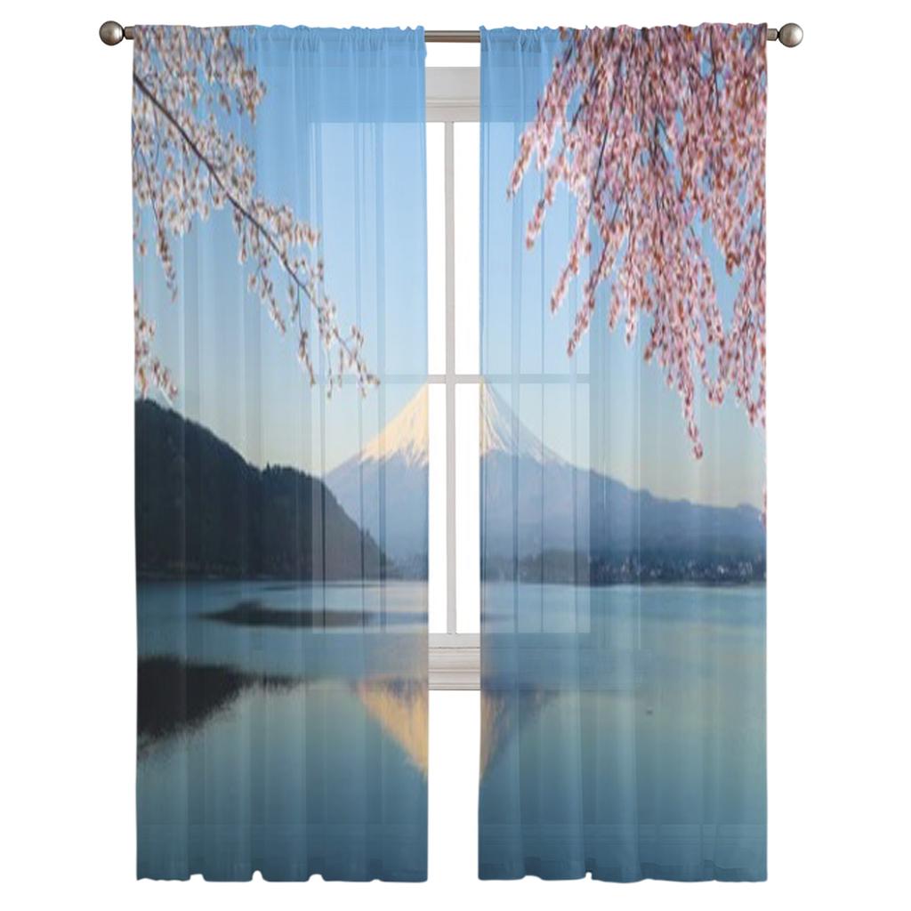 Гора Фудзи с видом на цветущую сакуру с озера Кавагутико Япония Прозрачные шторы для комнаты, спальни, окна, вуали, тюль, занавески
