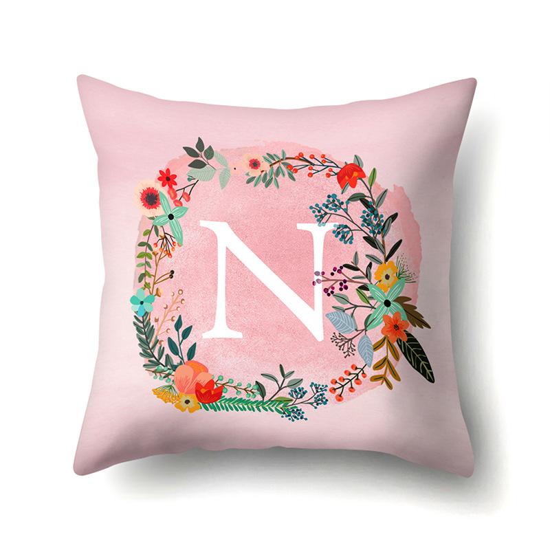 Полиэстеровая наволочка Розовый цветок Домашнее украшение Принт 26 английских букв Наволочка для подушки