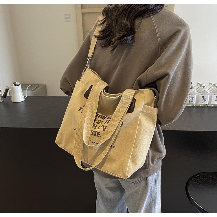 Винтажная большая холщовая сумка-тоут 2024 - Унисекс, Европейский/Американский стиль, Идеально подходит для студентов колледжа