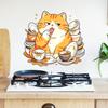 Мультяшный кот Наклейка на стену, Забавный оранжевый кот Купающийся/Вылизывающий Наклейка на стену, Отклей и приклей Самоклеящаяся ПВХ Настенный рисунок для Кухни, Ванной комнаты