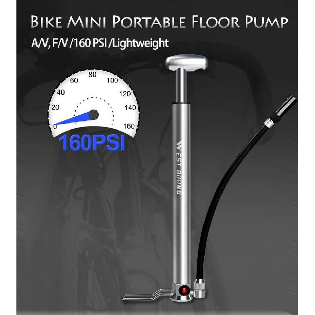 WEST BIKING 140psi High-pressure Bike Pump with Gauge for Fork Hand Cycling Tire Inflator Schrader Presta Valve Bicycle Pump