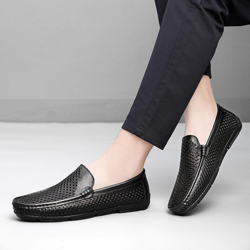 Fashion Spring Men's Leather Casual Shoes Flat Bottomed Breathable Loafers Outdoor Commuting Men's Park Walking Shoes Massage Soles