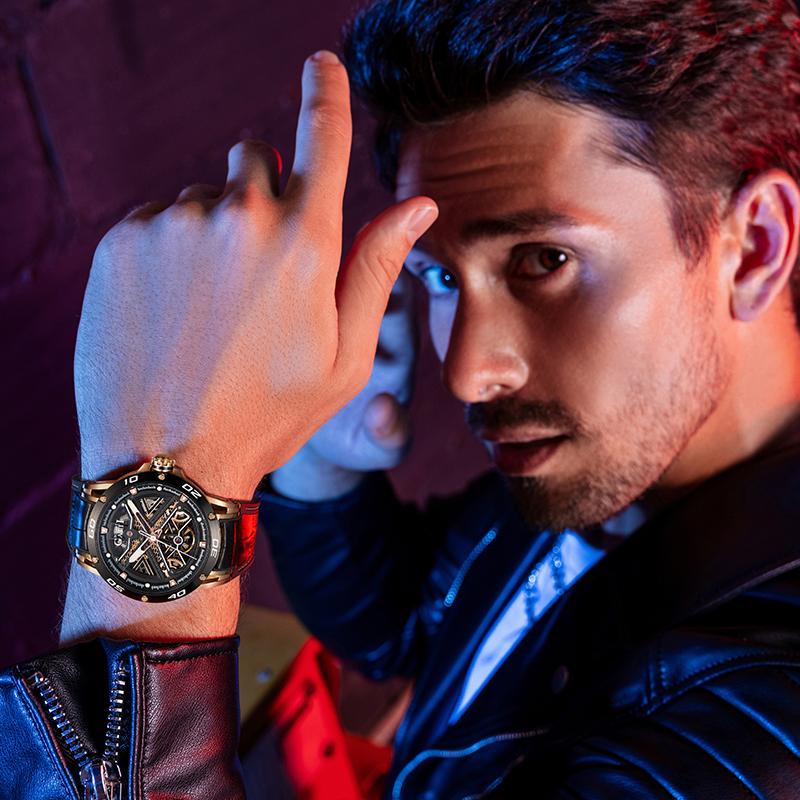 Bonest Gatti Watches Men's Casual Round Hollowed-out Spiral Tourbillon Mechanical Watch