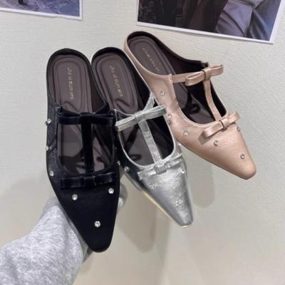 Мода Новый Стиль Популярный Клепка Острый Носок Тонкий Каблук Баотоу Полушлепанцы Женские Средний Каблук Мелкий Вырез Ленивые Туфли Мюли Zapatos Mujer